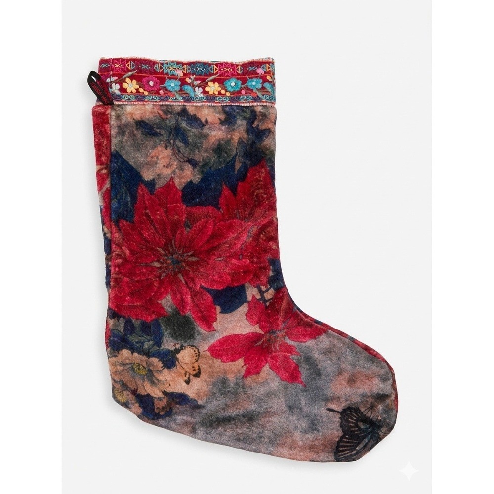 Johnny Was Stocking Holiday Plush/Silk Lining Reversible Floral Multi-Color Fest